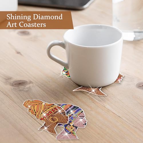 African American Diamond Painting Coasters - 8 PCS Diamond Art Coasters Kits for Drinks Coffee DIY Art Craft Supplies Birthday Holiday for Adult Beginners Black Women Lady - color: African American