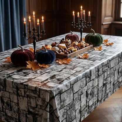 300FT x 54IN Stone Wall Plastic Tablecloth Roll with Slide Cutter Box | Heavy Duty Disposable Table Cover & Wall Backdrop, Cut-to-size for Medieval Party, Community, BBQ & Holiday Events - color: Deep Gray, size: 3600" x 54" (Rectangular)