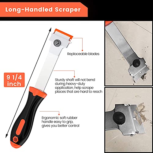 DEKEones Razor Blade Scraper, Long Handled Scraper Tool with 10 Extra Replacement Blades, Razor Scraper Remover for Cleaning Sticker, Paint, Caulk from Window, Car, Glass, Windshield, Stove - color: Orange-1pcs