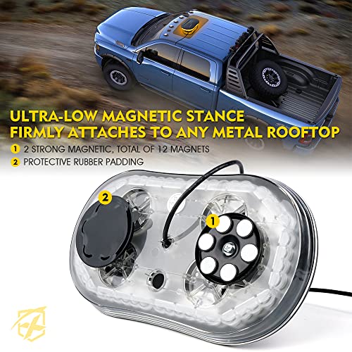 Xprite COB LED Rooftop Strobe Light Bar, Super Bright 19 Adjustable Lighting Modes with Magnetic Base for Construction Vehicles Tow Trucks Snowplow, Amber - color: Amber