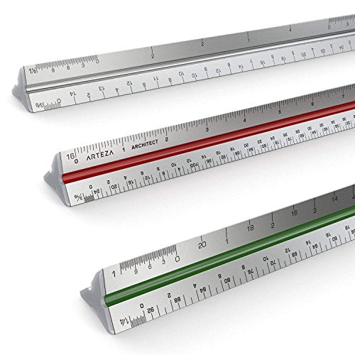 ARTEZA Architectural Scale Ruler – 12-Inch Triangular Ruler, Anodized Aluminum Tool with Laser-Etched Markings for Blueprints & Tech Drawings