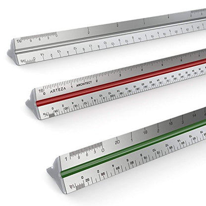 ARTEZA Architectural Scale Ruler – 12-Inch Triangular Ruler, Anodized Aluminum Tool with Laser-Etched Markings for Blueprints & Tech Drawings