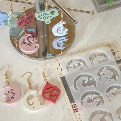 4Pcs Earring Resin Silicone Molds with 40 Earring Hooks, Epoxy Resin Jewelry Molds Silicone Set for Casting Irregular Shape Mold for Earrings Pendant Necklace Bracelet Keychain (4 Pcs-Large) - size: 4 Pcs-Large