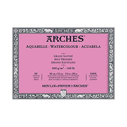 Arches Watercolor Paper Block, Hot Press, 14" x 20", 140 pound - size: 14"x20", style: Hot Press