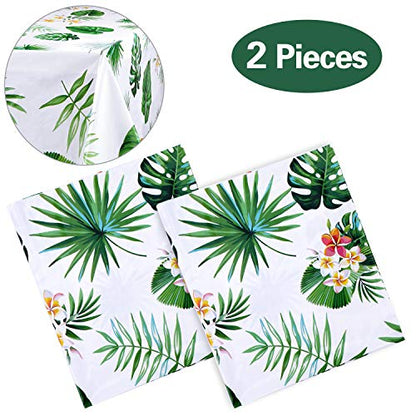 2 Pack Hawaiian Luau Tablecloths for Party Decoration, Hawaii Disposable Plastic Rectangular Table Covers, Aloha Tropical Palm Leaves Table Cloth, Summer Beach Kids Birthday Cocktail Party Supplies