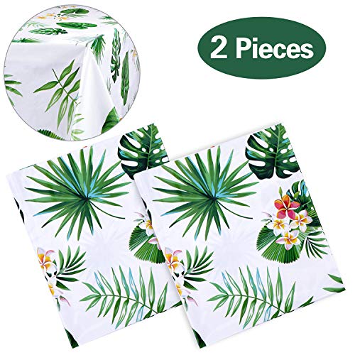 2 Pack Hawaiian Luau Tablecloths for Party Decoration, Hawaii Disposable Plastic Rectangular Table Covers, Aloha Tropical Palm Leaves Table Cloth, Summer Beach Kids Birthday Cocktail Party Supplies