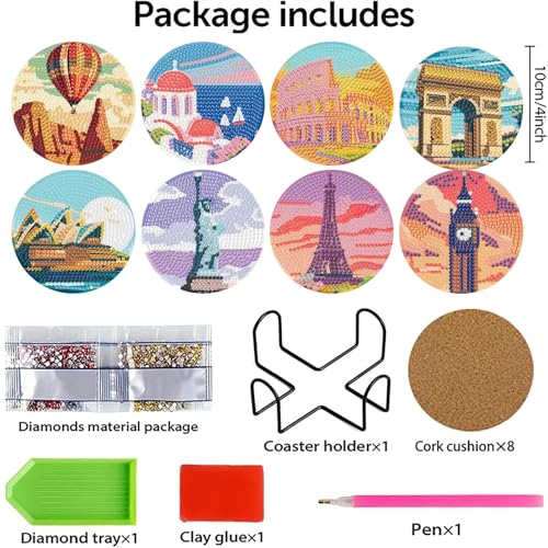 gganmtere Famous Landscape Diamond Painting Coasters Kit-8 Pcs Art Coasters with Holder, DIY Diamond Art Coaster for Adults - color: JXBD74