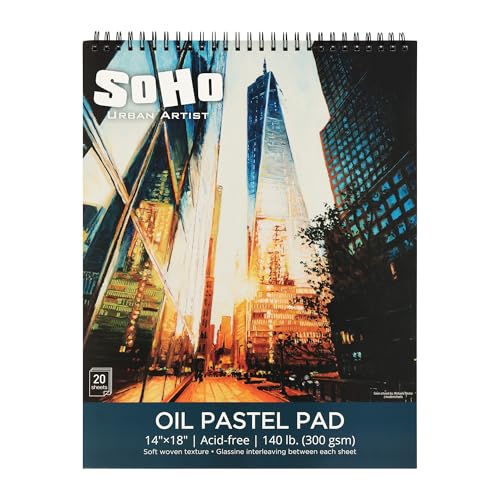 SoHo Urban Artist Fine Textured Professional Pastel Paper Pad - 140 lb. - 14x18 Acid-Free Fine Textured Canvas Paper with Glassine Sheets, 20 Perforated Sheets, Durable Oil Pastel Paper for Artists - size: 14x18"