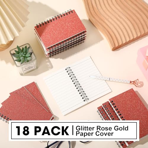 Jutom 18 Pcs Small Spiral Notebook Memo Pad 3x5, Glitter Rose Gold - color: Glitter Rose Gold