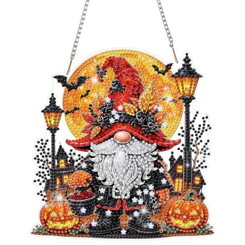 MAXBYE Diamond Art Kits for Adults Hanging Ornament, Halloween Pumpkin Gnome，DIY Special Crystal Diamond Painting kit, Double Sided Painting Kits for Beginners Wall Home Decoration 8×8 Inch - color: XSL061