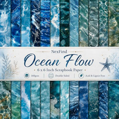 Scrapbook Paper Pad & Scrapbooking Supplies - Oceanic Water Ripple Aesthetic, Double Sided Junk Journal Kit, 160gsm Craft Paper for Photo Albums, Picture Art Collage, 6x6 Inch - color: Oceanic