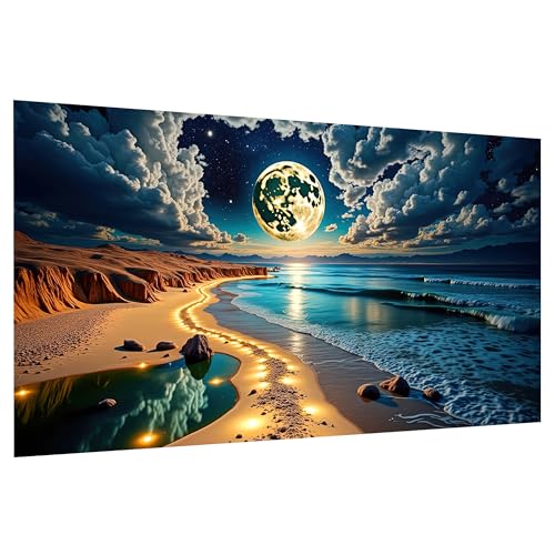 JOOZ Large Diamond Painting Kits for Adults DIY 5D Moonlight Beach Diamond Art Kits for Adults Full Drill Moon Diamond Art Painting Kits Gem Painting Kits for Gift Home Wall Decor 27.5x15.7 Inch - color: Moonlight Beach 050