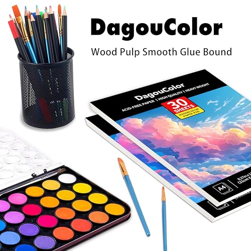 DagouColor Watercolor Paper Pad, 30 Sheets - Cloud Pink, A4, 1 Pack | 140lb/300gsm Cold-pressed Paper, Artist Book for Adults Beginners, Painting, Drawing, Mixed Media - color: Cloud Pink