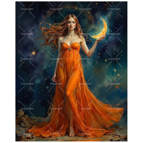Goddess of The Moon Paint by Numbers Kit for Adults - DIY Woman Holding Crescent Moon Painting on Canvas 16x20In, Framed Acrylic Paint Set, Suitable for Beginners, Art for Home Decoration or Gifts - color: FM05674, size: 16×20in Framed