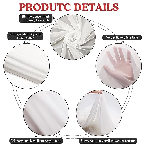 4-Way Stretch Mesh Fabric 60 Inch 5 Yard Lightweight Sheer Mesh(Off-White) - color: Off-white, size: 5 Yards