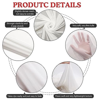 4-Way Stretch Mesh Fabric 60 Inch 5 Yard Lightweight Sheer Mesh(Off-White) - color: Off-white, size: 5 Yards