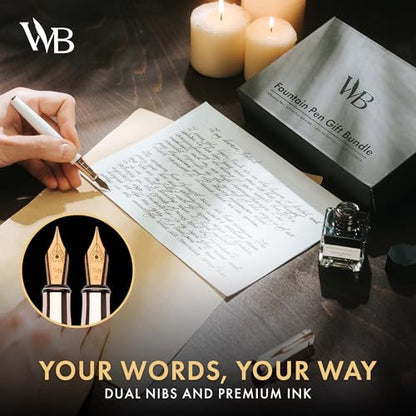 Wordsworth & Black Fountain Pen Gift Set, Medium & Extra Fine Nib, White Rose - color: White Rose Gold