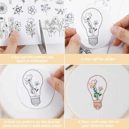 Water Soluble Stabilizer Embroidery Pattern - Flower Border Stick & Stitch Embroidery Paper Wash Away, Running Border Hand Sewing Patterns for Jean Bag T-Shirt (4 Sheets) - style: Border992