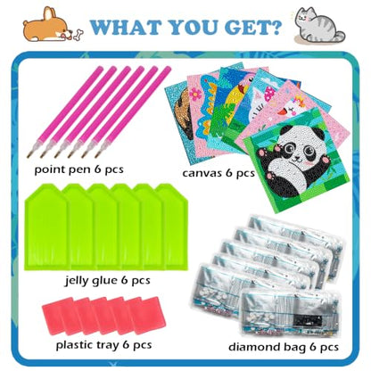 Labeol Diamond Art Kits for Kids Crafts for Girls Ages 6-8-10-12 Easy to DIY Creative Diamond Art Sticker Craft by Numbers Kits for Kids and Adult Beginners (6 Pack Pink) - style: 6 pack Pink