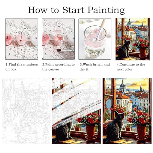 ZRIZQ Paint by Numbers Kit for Adults Beginner,Cityscape Cat,16x20 - color: 16"X20"Rolled Canvas(Frameless)-Cityscape Cat