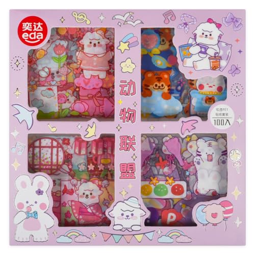 100 Sheets PET Decorative Stickers, Cute Waterproof Sticker Set for Scrapbook Diary Bullet Journaling Planner DIY Craft Album Calendar Notebook Laptop Phone Case- Animal Series - color: Animal Series