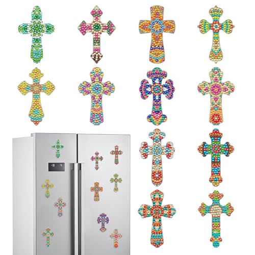 INCOK Christian Diamond Art Magnets Refrigerator - 12 PCS Cross Diamond Art Magnet Kit Religious Gem Art Fridge Stickers Set for Adults Beginners Home Decor Inspirational Christmas Gift - color: Christian cross