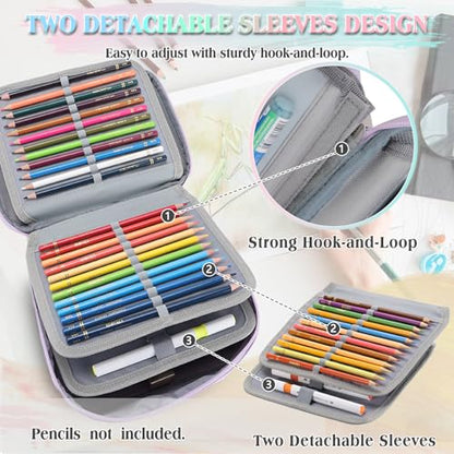VX VONXURY Large Pencil Case, 54-Slot Colored Pen Pouch 2 Removable Sleeves - color: Light Purple