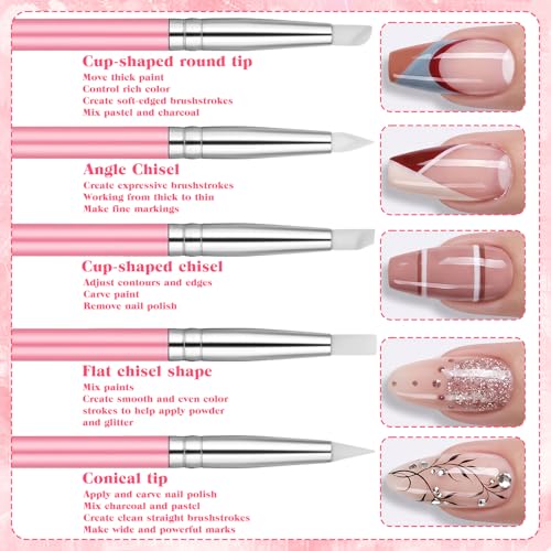 5 PCS Nail Art Sculpture Pen Dual-Ended Nail-Art Sculpture Pen Dotting Tools Nail Art Dotting Tools Pink Dual-Head Resin Nails-Art-Tools Silicone Nails Polish Brushes Modeling Painting Tool DIY Arts - color: pink