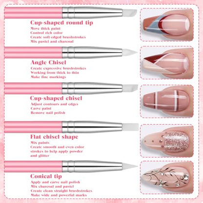 5 PCS Nail Art Sculpture Pen Dual-Ended Nail-Art Sculpture Pen Dotting Tools Nail Art Dotting Tools Pink Dual-Head Resin Nails-Art-Tools Silicone Nails Polish Brushes Modeling Painting Tool DIY Arts - color: pink