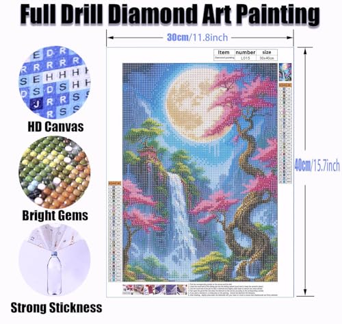 Landscape Diamond Art Painting Kits for Adults, Moon Tree Full Drill Diamond Dots Paintings for Beginners, Round 5D Paint with Diamonds Pictures Gem Art Painting Kits DIY Crafts Kits 12x16inch - color: Moon Tree