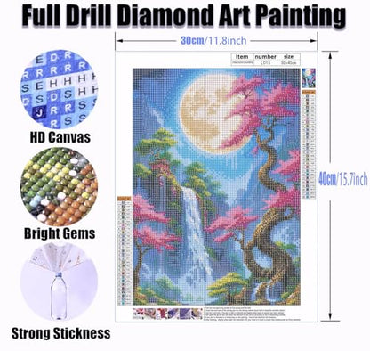 Landscape Diamond Art Painting Kits for Adults, Moon Tree Full Drill Diamond Dots Paintings for Beginners, Round 5D Paint with Diamonds Pictures Gem Art Painting Kits DIY Crafts Kits 12x16inch - color: Moon Tree