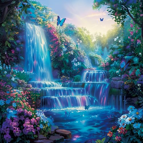 Waterfall Landscape Diamond Painting Kits for Adults,Rainforest Butterflies 5D Full Round Drill DIY Diamond Art Kits for Beginners, Gem Art and Crafts Home Wall Decor 14x14 Inch - color: FYZZ-106