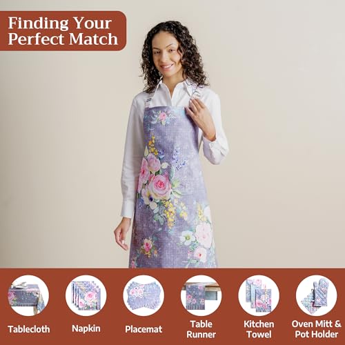 Maison d' Hermine Aprons for women with Pocket 100% Cotton (27.50"x31.50") | Adjustable Neck Strap & long ties Apron Men Chef Wedding Cooking Gardening Server Maid - color: 062 - Sweet Rose Lavender - Lush