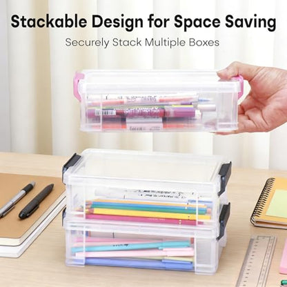 Large Plastic Clear Hart Pencil Box Case For Crayons, Markers, Art Supplies - color: Blue