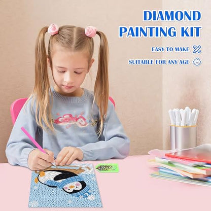 Leixonl Diamond Art Kits for Kids with Framed (7 in) Cartoon Animals DIY Gem Art Painting - Arts & Crafts Gifts for Beginners & Teens (Penguin) - color: Penguin