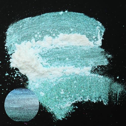 Matio Chameleon Mica Powder, 1.06oz/ 30g Ocean Heart White Chrome Powder | Pearlescent Effect Color Shift Pigment for Resin Craft, Soap Candle Dye, Nail Art,Bath Bomb, Paint, Slime Pigment - color: W-Ocean Heart