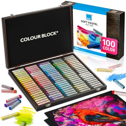 COLOUR BLOCK Soft Pastels for Artists - 100 Colors Square Chalk Pastels Set in Wooden Box - Vibrant Pigments Art Kit for Painting, Drawing, Sketching, Hobbyists. - style: 100 Colors Soft Pastel Set – Wooden Case