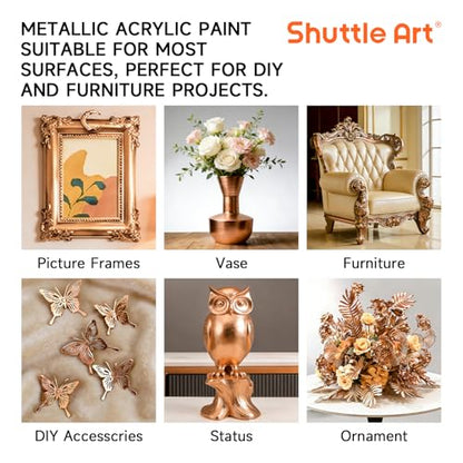 Shuttle Art Metallic Copper Acrylic Paint, 8.45 oz (250 ml) Copper Leaf Paint With Brush, Non Toxic, Non Fading Copper Paint for Crafts, Metal, Wood, Clay, Ceramic, Canvas, Furniture - color: Copper, size: 8.45 Fl Oz (Pack of 1)