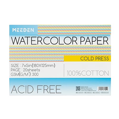 MEEDEN Cotton Watercolor Paper Block: 5" x 7" Cold Pressed of 20 Sheets | 140lb/300gsm 100% Cotton Watercolor Paper Pad, Acid-free Art Paper for Painting, Drawing, Watercolor, Gouache, Ink and More - color: Cold Press, size: 5×7"