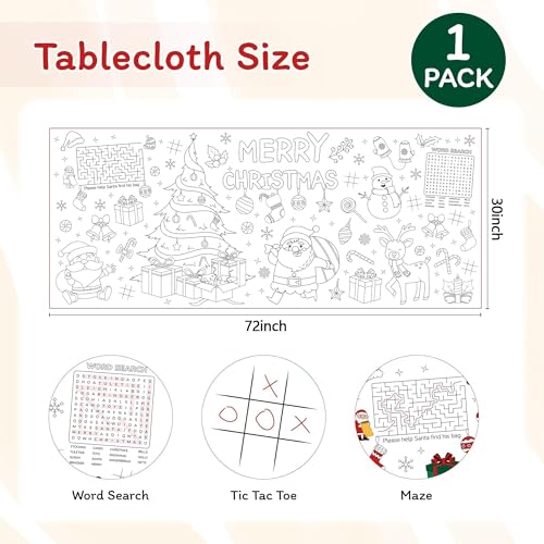 Childom 1 Pack Christmas Coloring Tablecloth for Kids,Christmas Crafts for Kids,30 x 72 Inch Disposable Paper Table Cover,Giant Coloring Poster for Children Gifts Games Activities Holiday Party Favors - color: Christmas Coloring