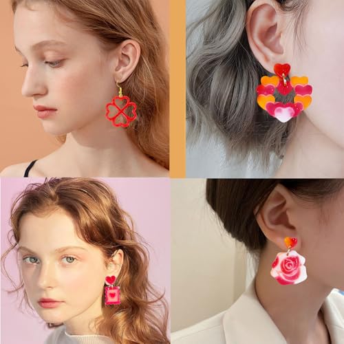 4 Pack Heart Resin Earring Molds Love Heart Flower Shape Earring Silicone Molds for Mother's Day Epoxy Casting UV Resin Molds with 200 Earring Hook kit for DIY Crafts Jewelry Making Keychains Pendant - color: Clear-heart shape