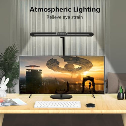 Architect Desk Lamp with Atmosphere Lighting, Adjustable Led Desk Light for Home Office with Base, 24W Bright Auto Dimming Table Light with Rotatable Swing Arm for Workbench Computer - color: Black