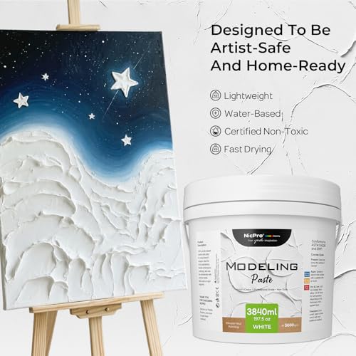 Nicpro Modeling Paste 3840ml/197.5 oz for Acrylic Painting | High-Density Acrylic Medium for Texture, Thickness, Structural Molding Paste for Art Projects, DIY, 3D Effect - size: 3840 ml
