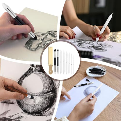 MECCANIXITY Blending Stumps Set Sketch Drawing Tools Dual Tip Blending Pen | with Paper Art Blenders, and Sandpaper Sharpeners