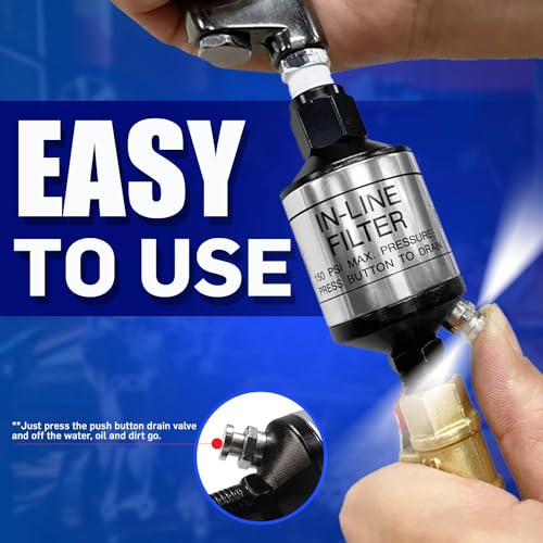 LE LEMATEC Moisture Trap & Water Separator for Paint Gun 1/4" NPT - size: 1.6" x 1.6" x 3.6" (With Adapter)