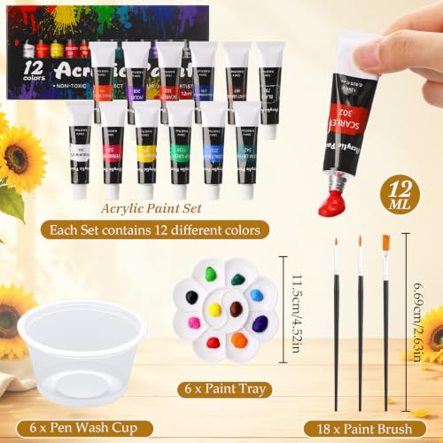 Cholemy 6 Set Paint and Sip Kit for Adults 8"x 10" Pre Drawn Canvas Painting with Wooden Easel Acrylic Paint Wash Cup Brushes Palette Apron for Painting DIY Adult's Date Party Supplies(Sunflower) - style: Sunflower