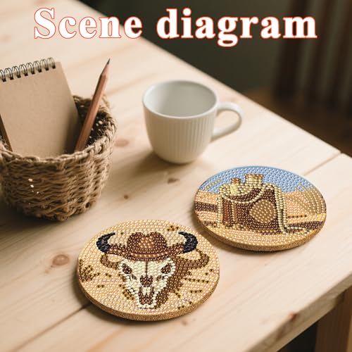DOTSOPS 8 Pcs Cowboy Diamond Painting Coasters with Holder for Beginners - color: Ecowboy