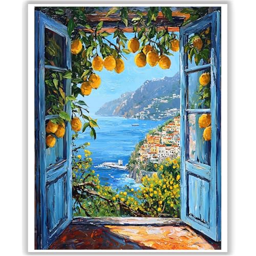 HITO Paint by Numbers Kit for Adults Seaside Scenery 16x20 Inch Frameless - color: Seaside Scenery