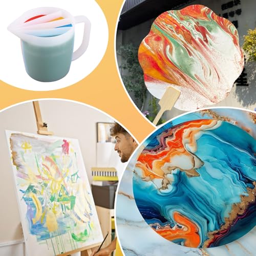 Kunyeah Split Cup with Handle 17OZ/500ML Silicone Cup for Paint Pouring Fluid Art Split Cup Acrylic Paint Pour Cup DIY Making Crafts Supplies Epoxy Resin Art Drawing Accessories (4 Chambers) - size: 4 Chambers