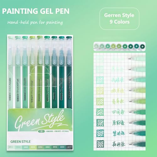 Gel Pens with 0.6mm Fine Point, 9 Colors Acrylic Drawing Gel Pen - color: Green Style